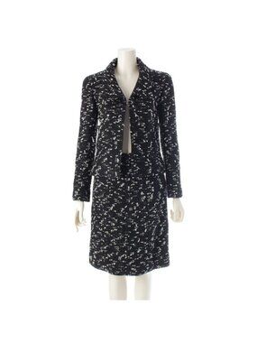 Chanel Tweed Suit Jacket Skirt Set Black 36